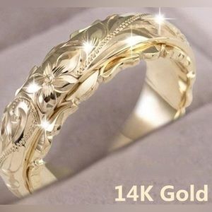 Intricately Hand Carved Flower 14 Karat Gold Women’s Ring Size 5